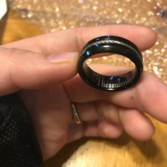 Personalized Engraved Men's Black Promise Ring Cable Inlay - Guys Promise Ring - Picture 5 of 11